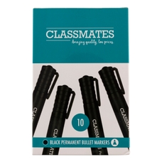 Classmates Permanent Marker - Black - Bullet Tip - Pack of 10